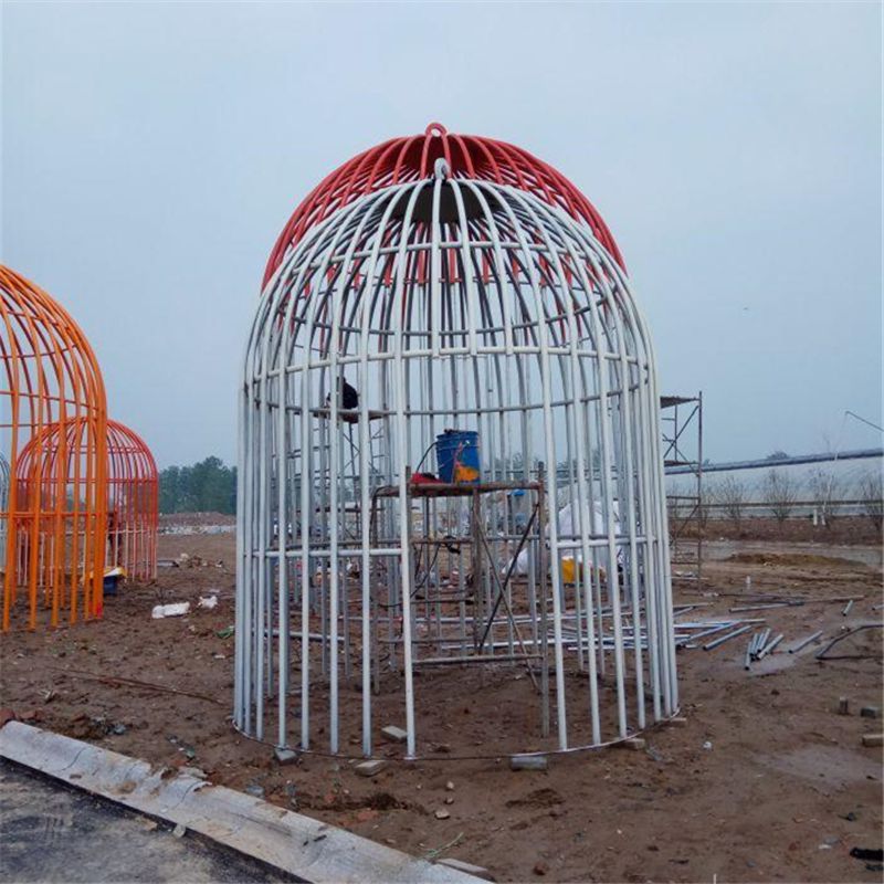 鳥籠雕塑廠家，鏤空烤漆工藝，廣場(chǎng)不銹鋼景觀雕塑
