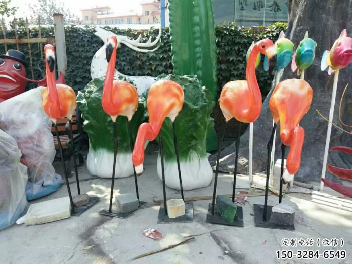 公園玻璃鋼火烈鳥雕塑 酒店門口雕塑 彩繪擺件 公園玻璃鋼火烈鳥雕塑 酒店門口雕塑 彩繪擺件