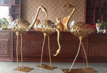 不銹鋼大型火烈鳥(niǎo)雕塑 商業(yè)街廣場(chǎng)雕塑 古銅色擺件