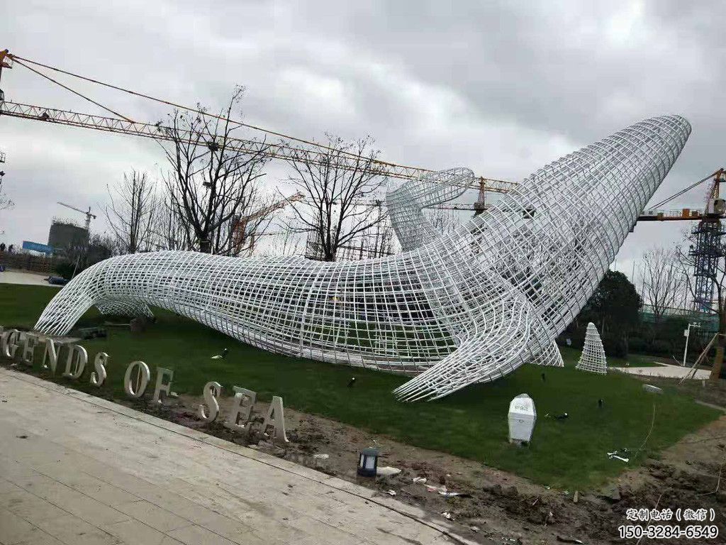 鏤空鯨魚雕塑，不銹鋼鯨魚雕塑，公園景觀小品 (2)