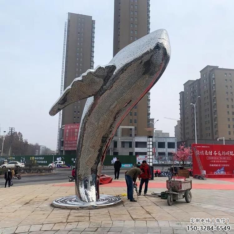 大型鯨魚雕塑，鏤空燈光原理，戶外公園廣場擺件 (7)