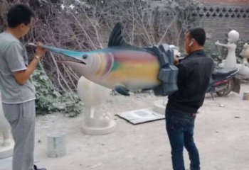 彩繪劍魚雕塑 仿真海洋生物雕塑 步行街擺件