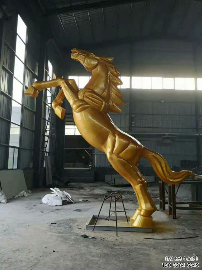 廣場奔馬雕塑，城市街頭擺件，不銹鋼動物小品