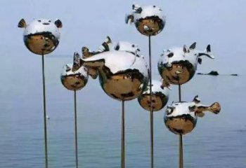 步行街魚形雕塑，鑄銅農耕雕塑，鏤空方式