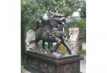 城市麒麟雕塑，網(wǎng)格體育雕塑，古銅效果