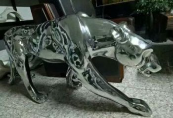 景區(qū)獵豹雕塑，鍍金歐式雕塑，鐵藝材質(zhì)