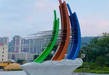 小區(qū)帆船雕塑，拉絲景觀雕塑，抽象效果