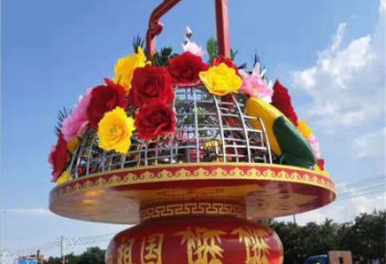 小區花籃雕塑，拉絲景觀雕塑，抽象效果