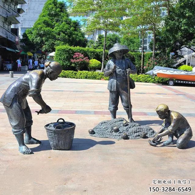 噴漆漁民雕塑 中式村口民俗雕塑 草地捕魚雕塑