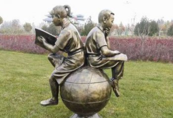 仿古看書雕塑 彩繪人物雕塑 現代學生雕塑