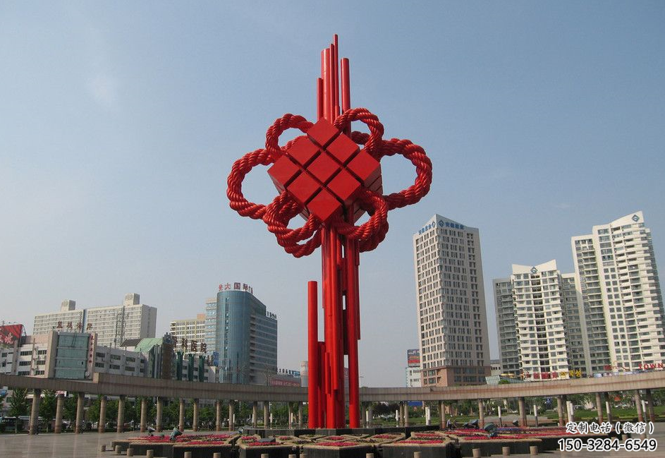庭院中國(guó)結(jié)雕塑廠家，烤漆工藝制作，民俗文化標(biāo)識(shí)