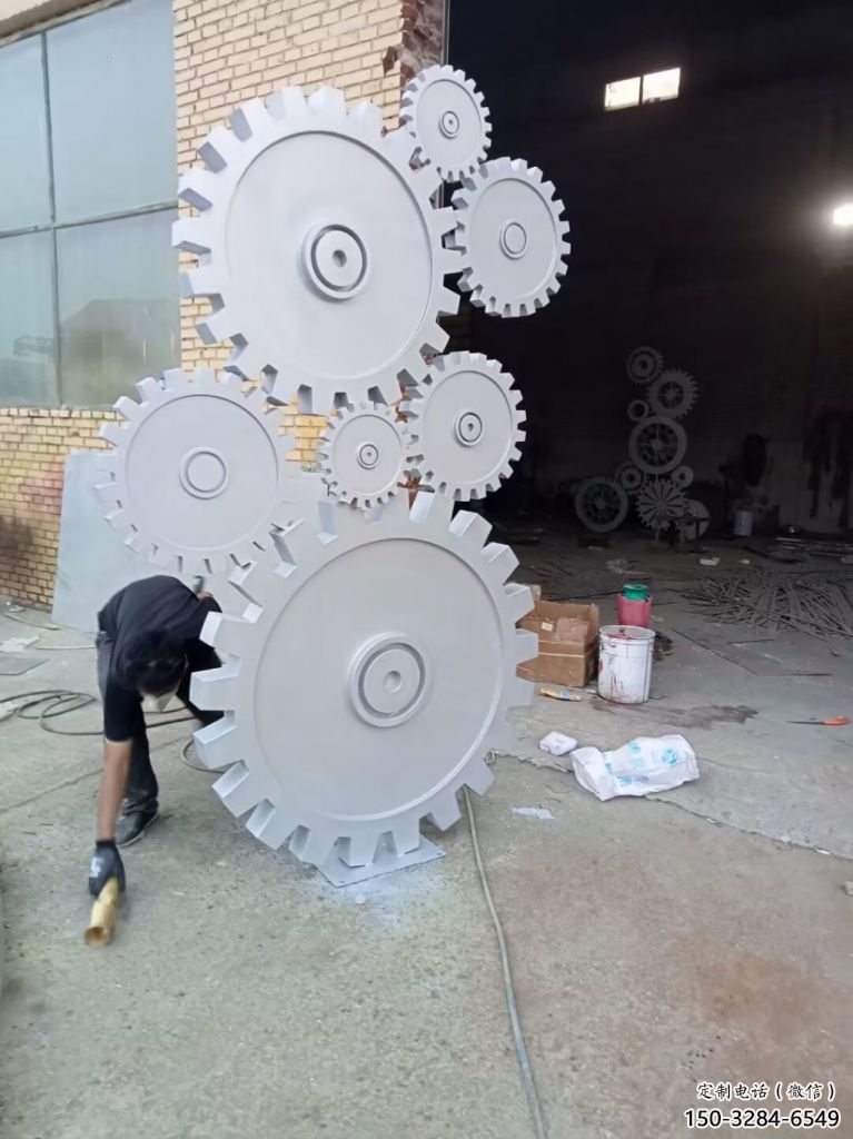 抽象齒輪雕塑 啞光工業(yè)雕塑 室內(nèi)機械雕塑