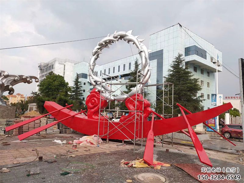 仿真龍舟雕塑 電鍍現代劃槳雕塑 部隊競賽雕塑 仿真龍舟雕塑 電鍍現代劃槳雕塑 部隊競賽雕塑