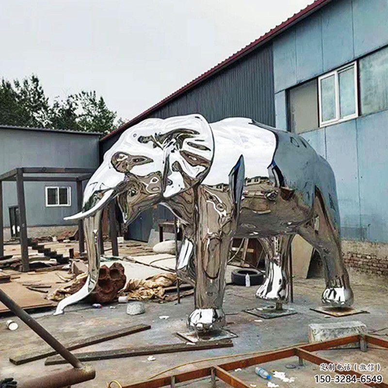 大型大象雕塑制作，動物小品，鏡面大象雕塑提供