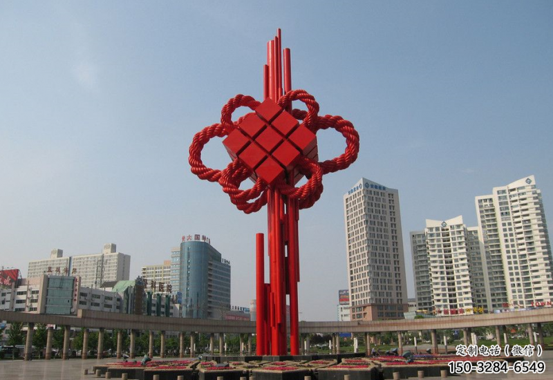 庭院中國結雕塑廠家，烤漆工藝制作，民俗文化標識