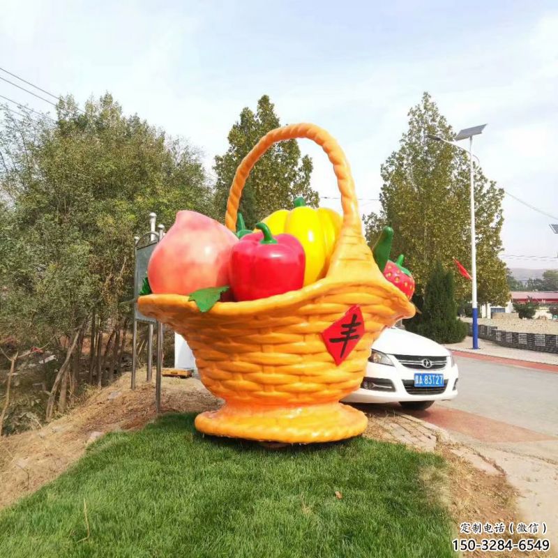 鋼結構果籃雕塑指用，景觀雕塑，園林藝術不銹鋼果籃雕塑點擊
