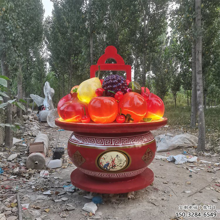 果籃雕塑供應，花園小品，酒店不銹鋼果籃雕塑展品