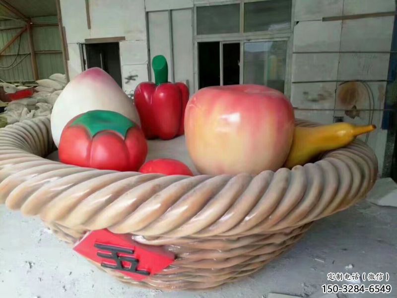 庭院果籃雕塑訂做，街景小品，戶外蘋果果籃雕塑制作