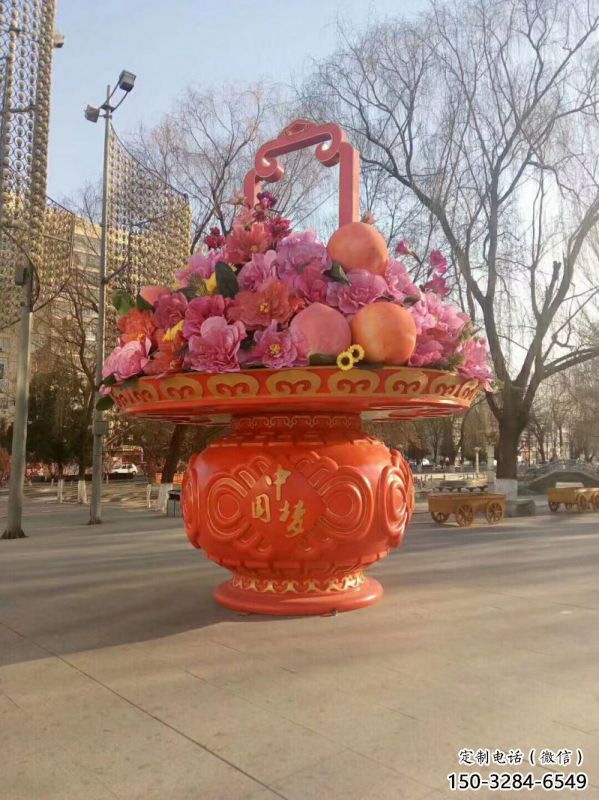 小花籃雕塑承接，景區案例，運動花朵花籃雕塑承接