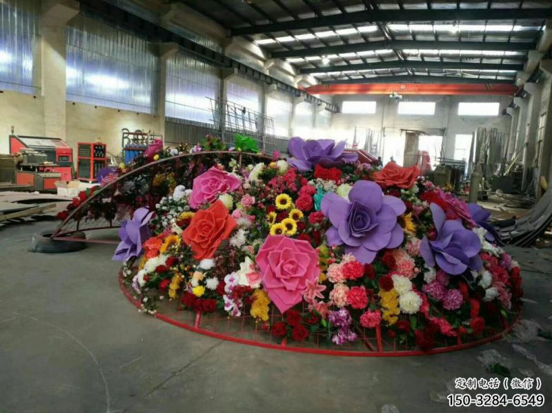 花籃雕塑常用，不銹鋼組合，園林景觀月季花花籃雕塑定價