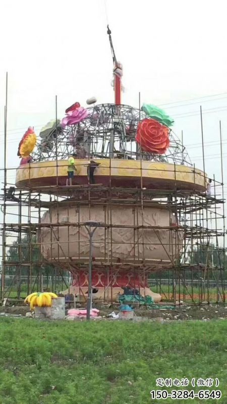 園林花籃雕塑定制，市標(biāo)雕塑，廣場旅游區(qū)花籃雕塑定做