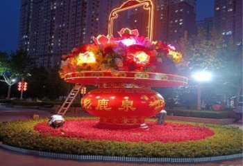 企業(yè)標志花籃雕塑定價，景觀概念，校園主題廣場花籃雕塑預定