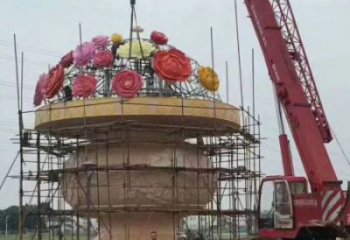 景觀花籃工藝品雕塑制造，歐式風格，鐵藝花籃雕塑創意定價