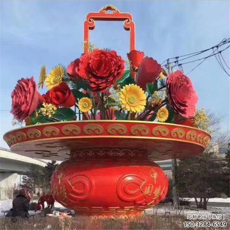 花籃雕塑訂做，街道標識，小區花籃雕塑定做