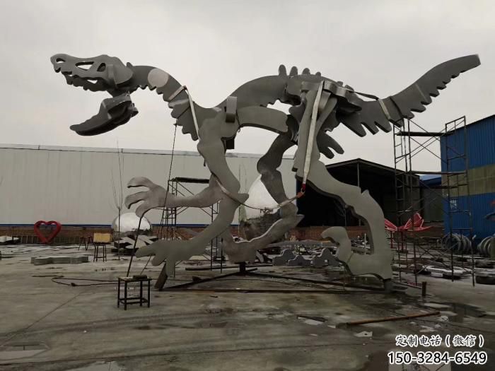 金屬恐龍雕塑制作，陸地?cái)[件，廣場(chǎng)恐龍骨架雕塑制造商