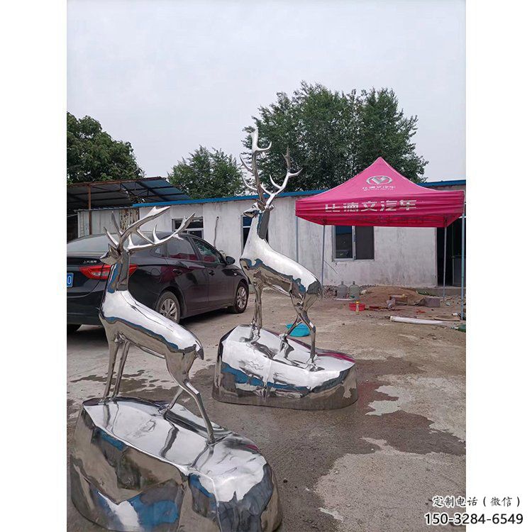 現代小鹿雕塑定制，中式工藝，鏡面仿真小鹿雕塑優價