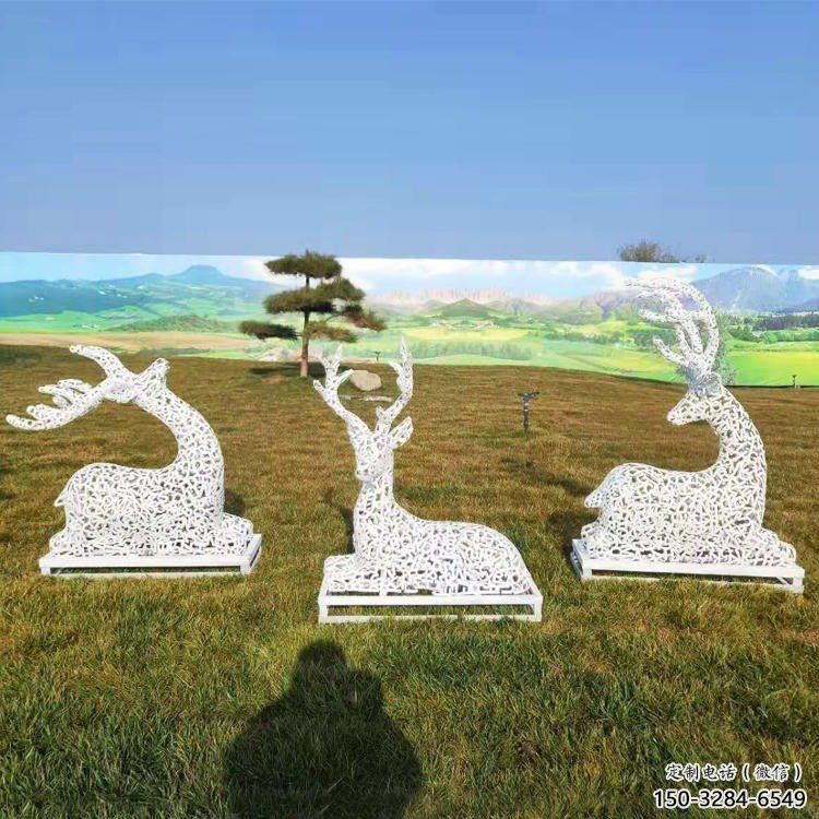 小鹿雕塑觀賞型，公園小品，景觀鏤空小鹿雕塑常用