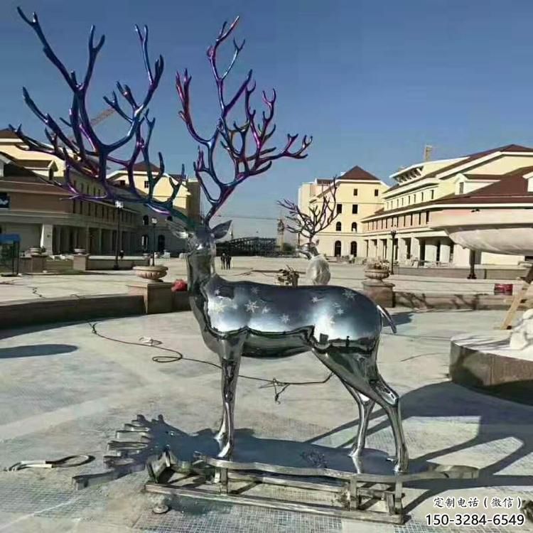 仿真梅花鹿雕塑制造商，城區小品，不銹鋼動物雕塑制作