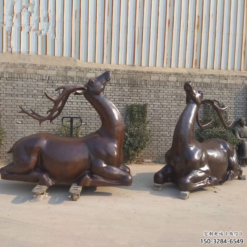 銅小鹿雕塑定制，村標概念，戶外小鹿銅雕塑預定