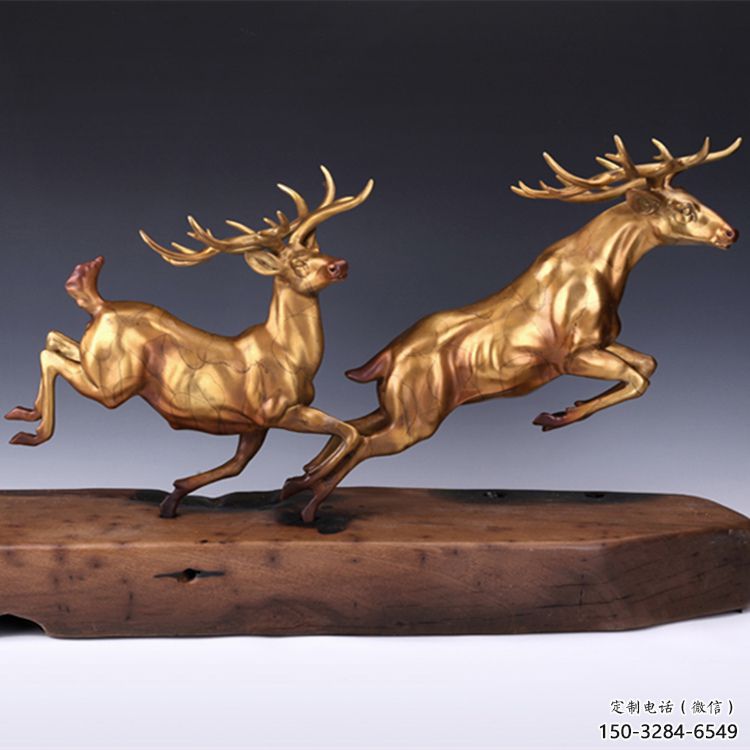 小鹿銅雕塑點(diǎn)擊，陸地?cái)[件，景觀小鹿銅雕塑預(yù)定