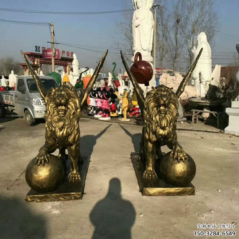 景觀獅子雕塑制造商，動物雕塑，飛獅雕塑供給