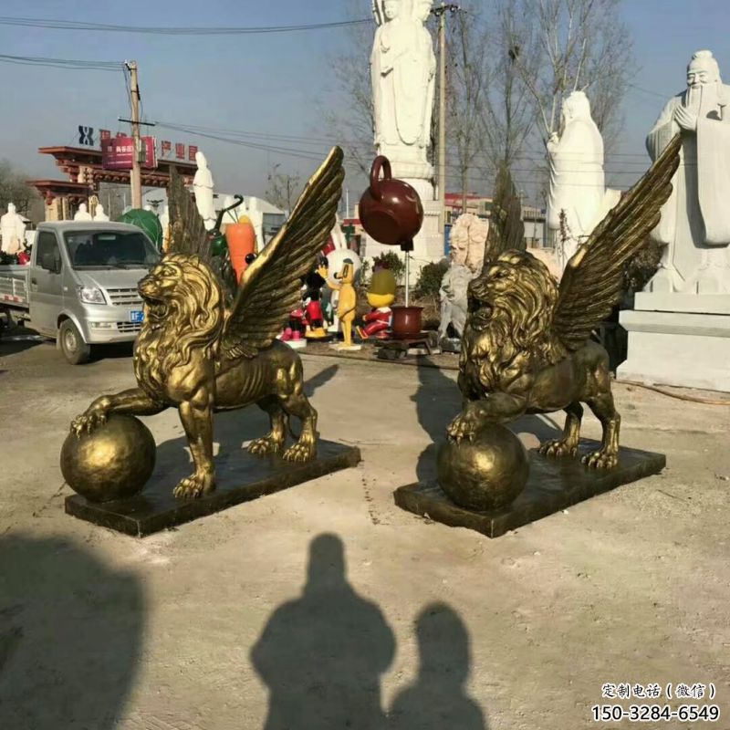 青銅獅子雕塑觀賞型，露天雕塑，戶外飛獅雕塑訂做