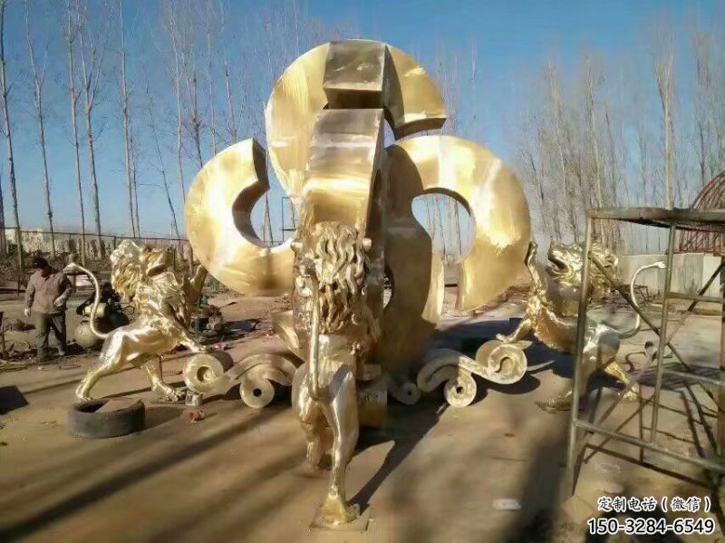 景觀獅子雕塑訂做，街景小品，戶外走獅雕塑制作
