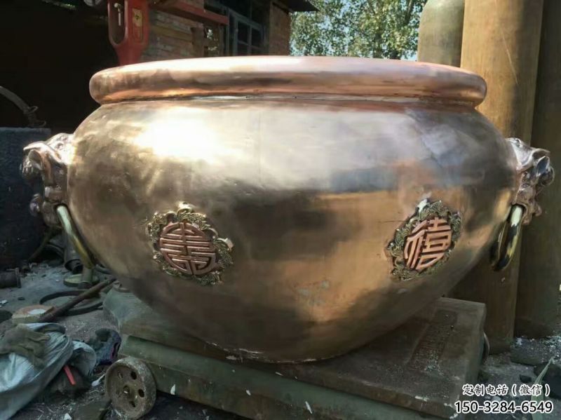 福壽喜紫銅缸銅雕塑 福壽喜紫銅缸銅雕塑