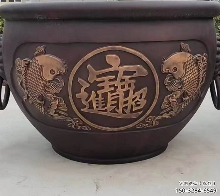金魚圖紫銅缸雕塑 金魚圖紫銅缸雕塑