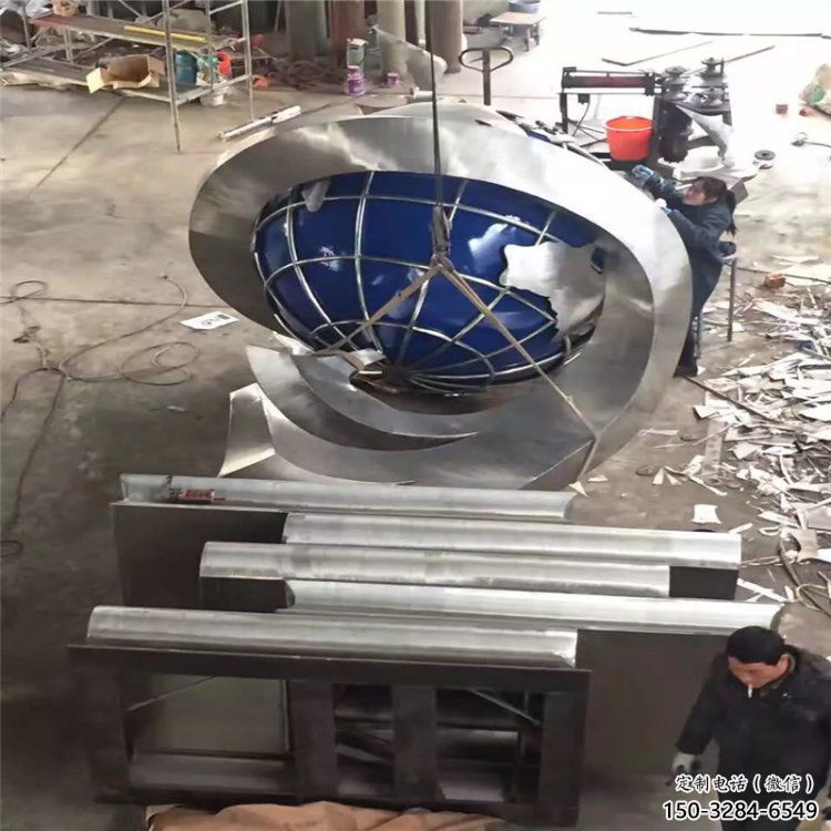 戶外地球雕塑點擊，圓雕體系，不銹鋼地球雕塑廠家