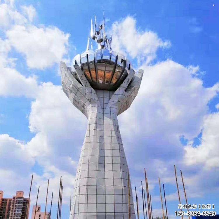 制造地球儀雕塑廠家，鋼管組合，手托地球儀雕塑制作