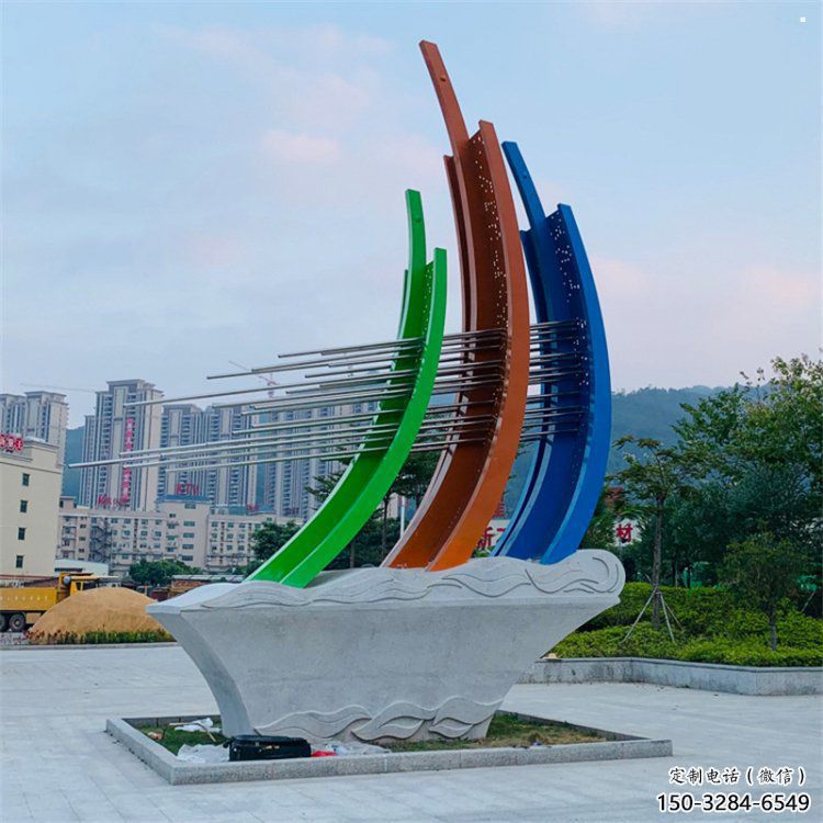 小區帆船雕塑，拉絲景觀雕塑，抽象效果