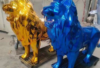 景觀獅子雕塑供應(yīng)，花園小品，酒店不銹鋼獅子雕塑展品