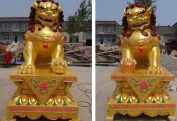 現代藝術獅子雕塑展品，室外軟裝，鎏金獅子雕塑訂做