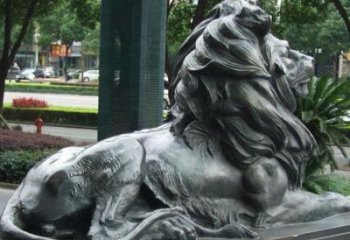 公園獅子雕塑定做，小區擺件，鑄銅趴獅雕塑制作