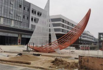 室內(nèi)帆船雕塑，拉絲景觀雕塑，抽象效果