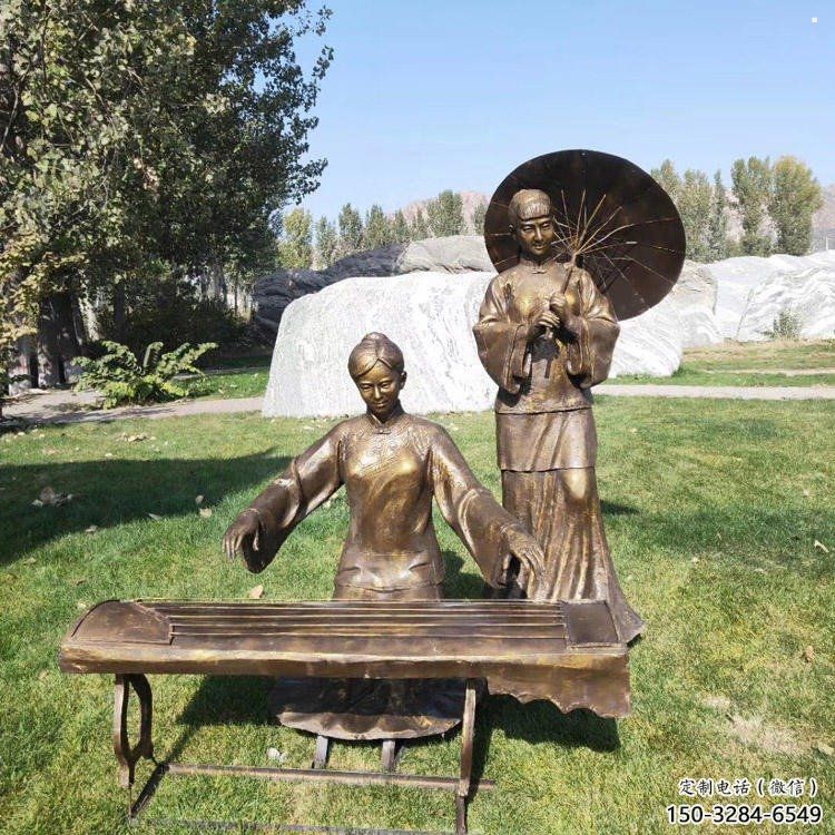彈古箏雕塑定價，景觀雕塑，民俗人物雕塑擺件