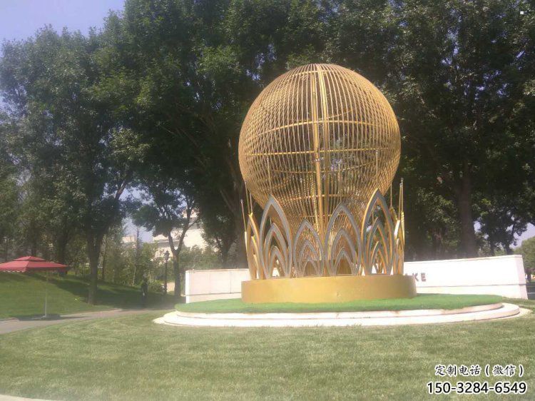 燈光球雕塑點擊，陸地擺件，不銹鋼燈光球雕塑預定