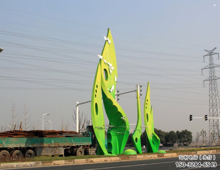 樹葉雕塑選用，建筑標(biāo)識(shí)雕塑，烤漆樹葉雕塑廠家