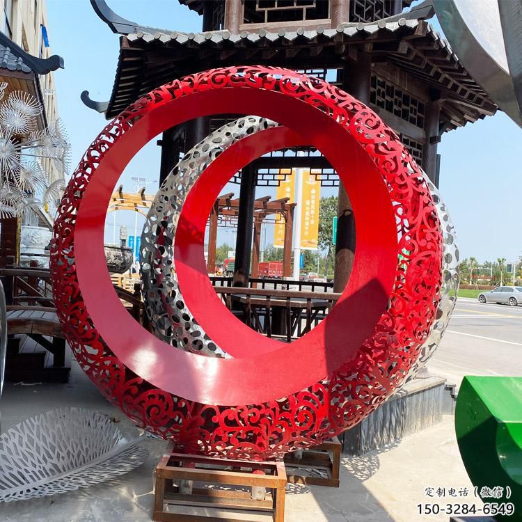 雙環雕塑生產,鏤空烤漆工藝,不銹鋼雙環雕塑制作 雙環雕塑生產,鏤空烤漆工藝,不銹鋼雙環雕塑制作